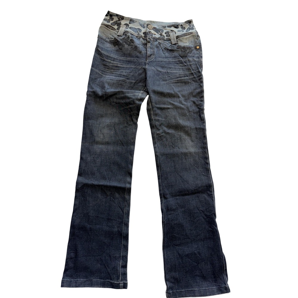 Zhenocis Jeans Womens 29 Blue Medium Wash Low Rise Bootcut Butterfly Print 29x29